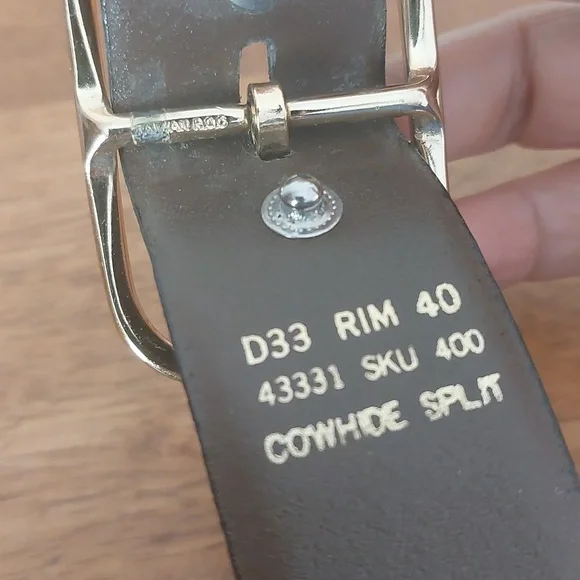 Vintage Taiwan ROC Black Cowhide Split Leather Belt Size 40 - Picture 6 of 6